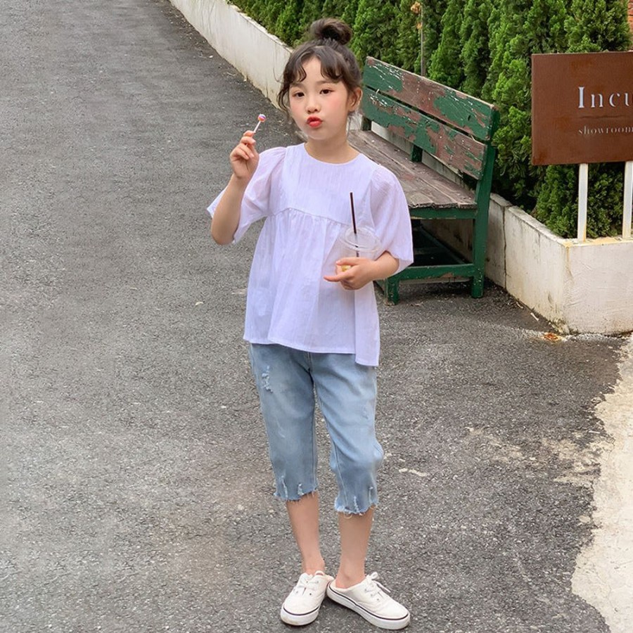 Girls LITTLE POTATO | Korean Style Girls' Two Pieces Set Blouse + Denim Pants Two Pieces Set