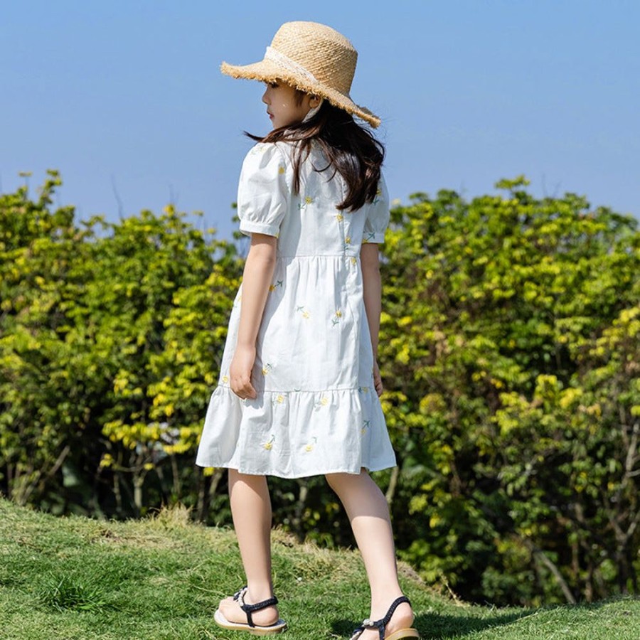 Girls AONUOSI | Girls' Korean Style Floral Embroidery Dress