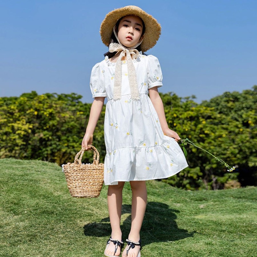 Girls AONUOSI | Girls' Korean Style Floral Embroidery Dress