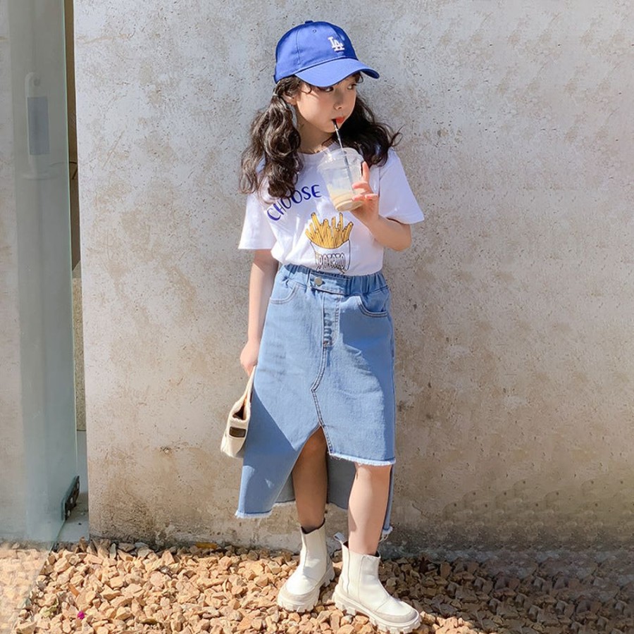 Girls LITTLE POTATO | Girls' Korean Style T-Shirt And Denim Skirt Two Pieces Set T-Shirt + Denim Skirt Two Pieces Set