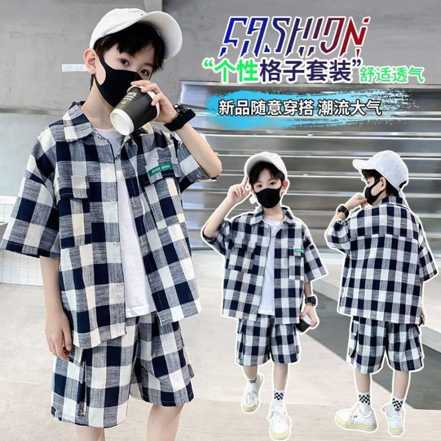 Boys TAOYILE | Boys' Checkered Shirt And Shorts Two Pieces Set Checkered Two Pieces Set