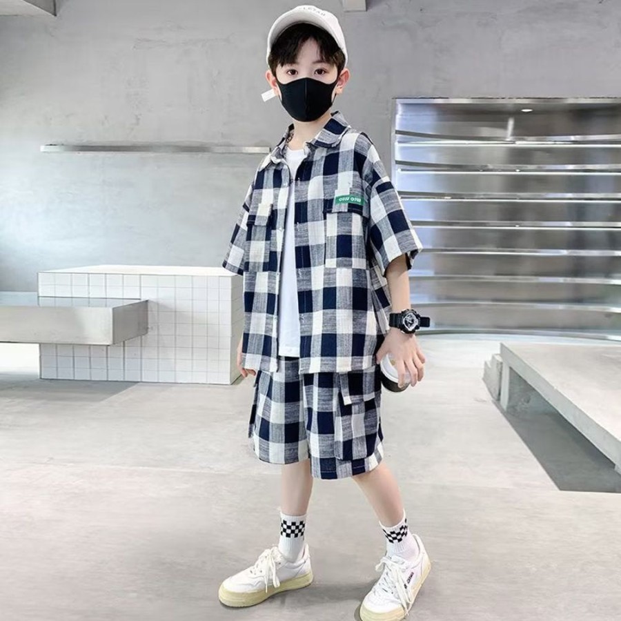 Boys TAOYILE | Boys' Checkered Shirt And Shorts Two Pieces Set Checkered Two Pieces Set