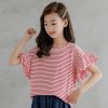 Girls TAKIBABE | Korean Style Girls' Striped And Denim Wide-Leg Outfit