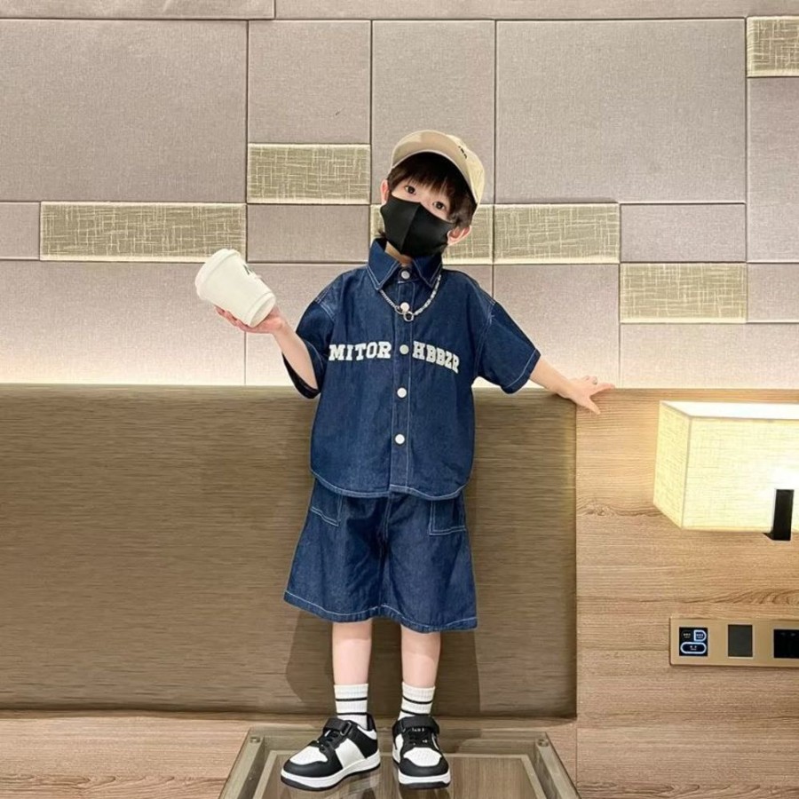 Boys TAOYILE | Boys' Denim Shirt And Shorts Two Pieces Set