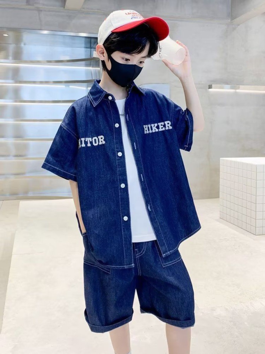 Boys TAOYILE | Boys' Denim Shirt And Shorts Two Pieces Set