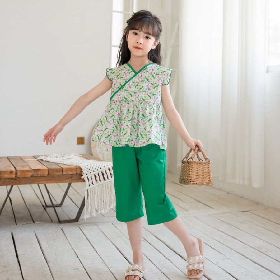 Girls PHELFISH | Chinese Chic Hanfu Two Pieces Set Top + Shorts Two Pieces Set