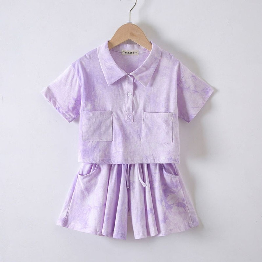 Girls TAKIBABE | Girls' Tie-Dye T-Shirt And Shorts Two Pieces Set