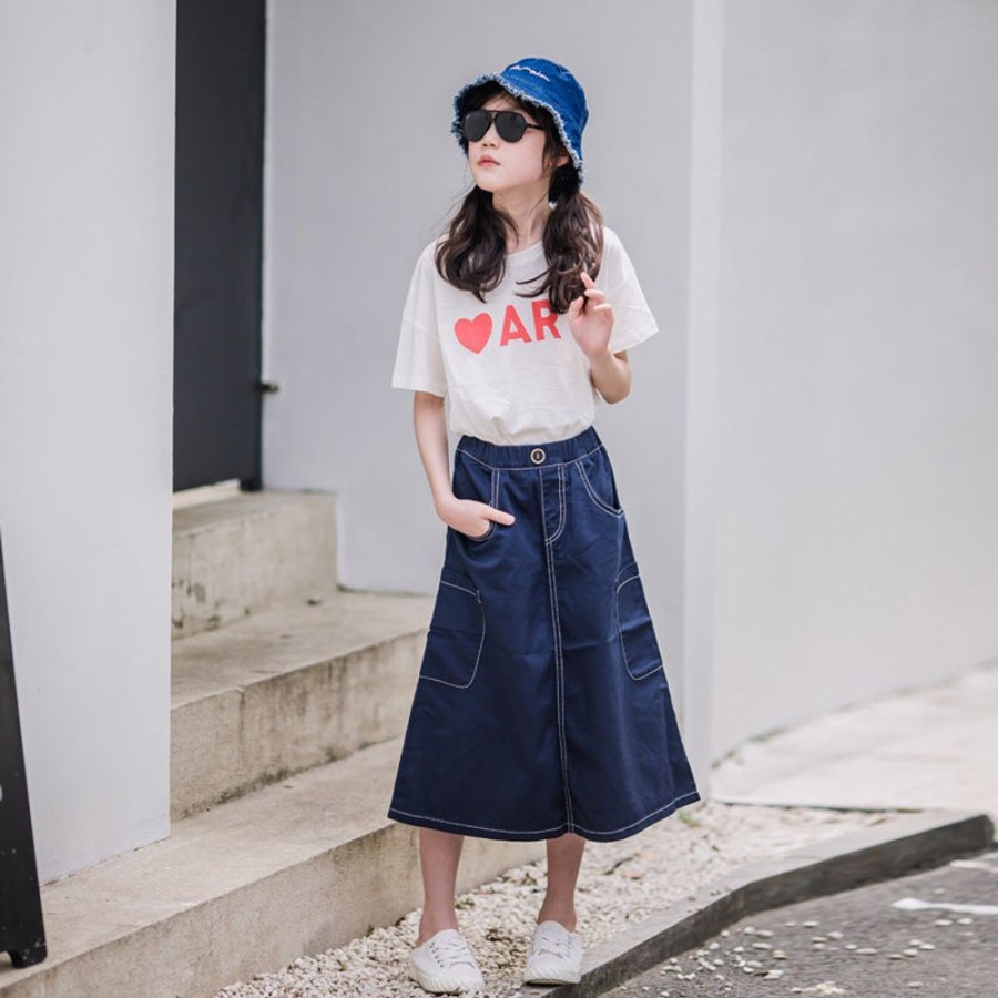 Girls BEST DEAR | Chic Cotton T-Shirt And Denim Skirt