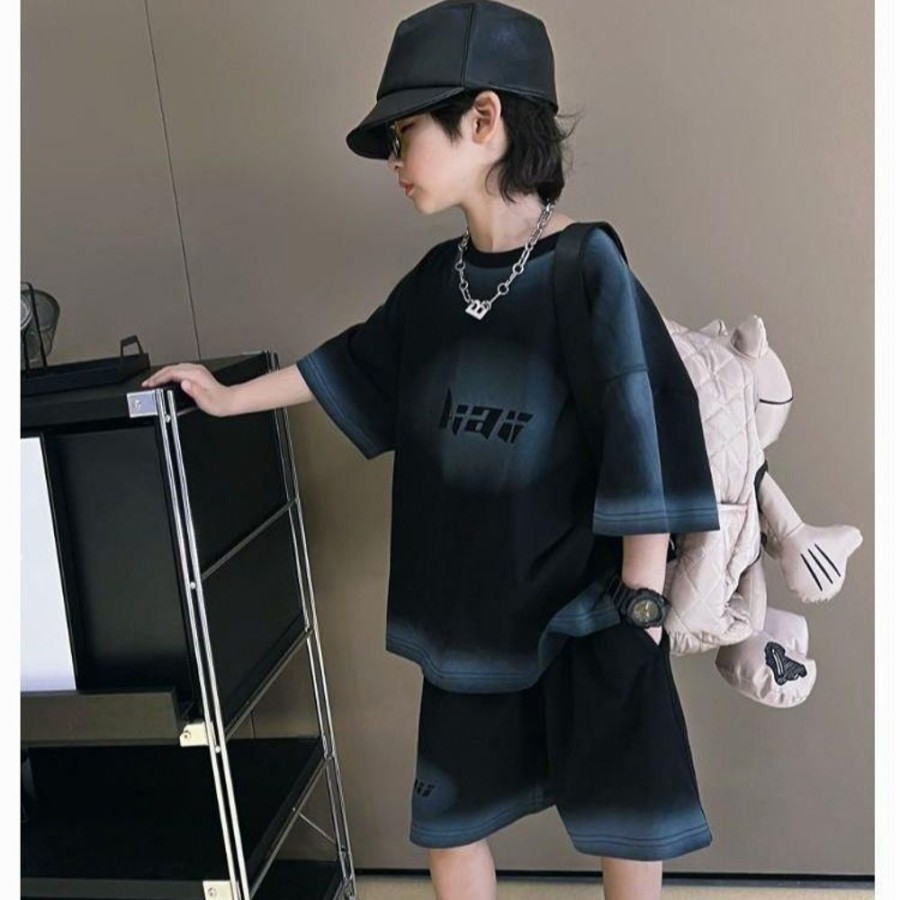 Boys TAOYILE | Boys' Gradient Color T-Shirt And Shorts Two Pieces Set Black Gradient Color Set