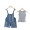 Girls TAKIBABE | Japanese Style Girls' Casual T-Shirt And Denim Suspender Shorts Two Pieces Set T-Shirt + Shorts Two Pieces Set