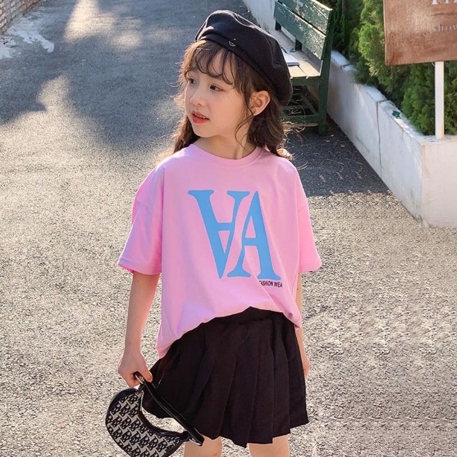 Girls LITTLE POTATO | Girls' Preppy Style T-Shirt And Pleated Skirt Two Pieces Set T-Shirt + Pleated Skirt Two Pieces Set