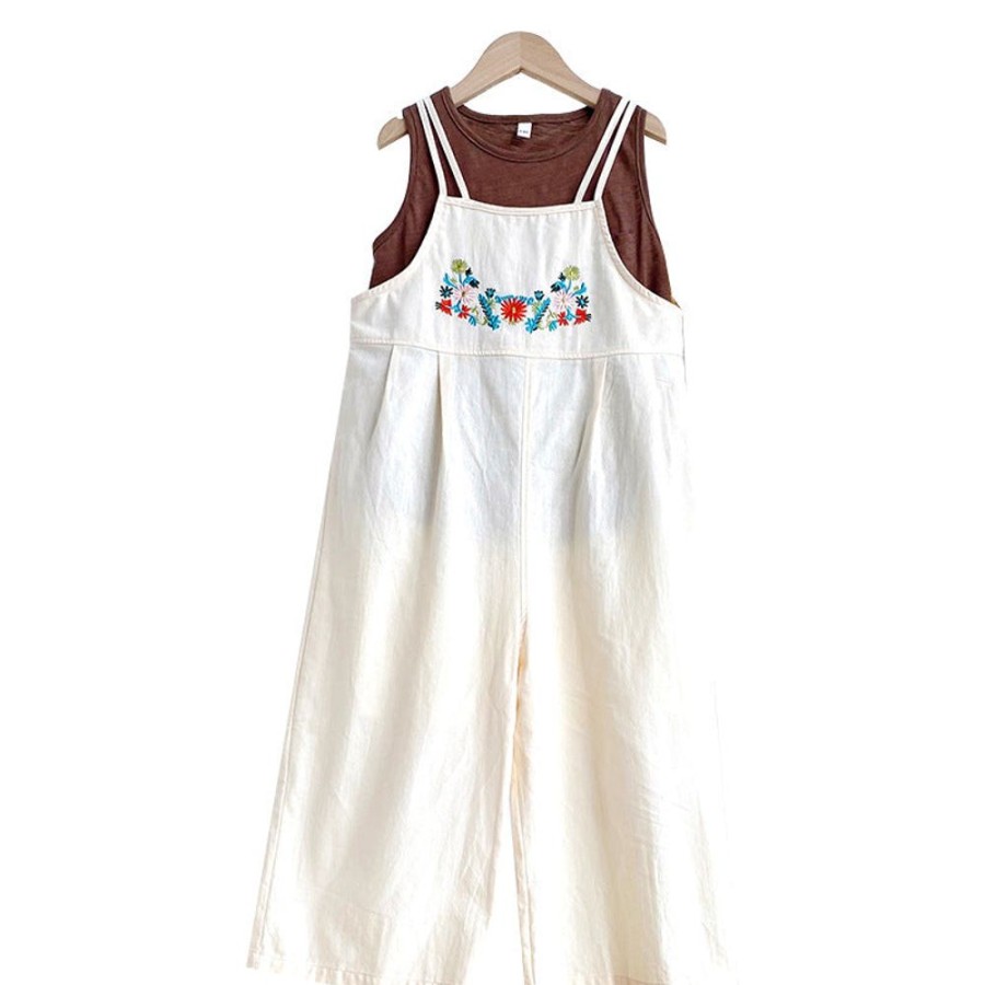 Girls TAKIBABE | Girls' Casual T-Shirt And Embroidery Suspender Pants Two Pieces Set T-Shirt + Pants Two Pieces Set