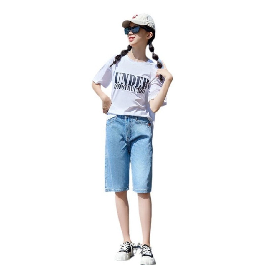 Girls BEST DEAR | Girls' Casual T-Shirt And Denim Shorts Two Pieces Set T-Shirt + Shorts Two Pieces Set