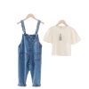 Girls TAKIBABE | Girls' Casual T-Shirt And Denim Suspender Pants Two Pieces Set T-Shirt + Pants Two Pieces Set