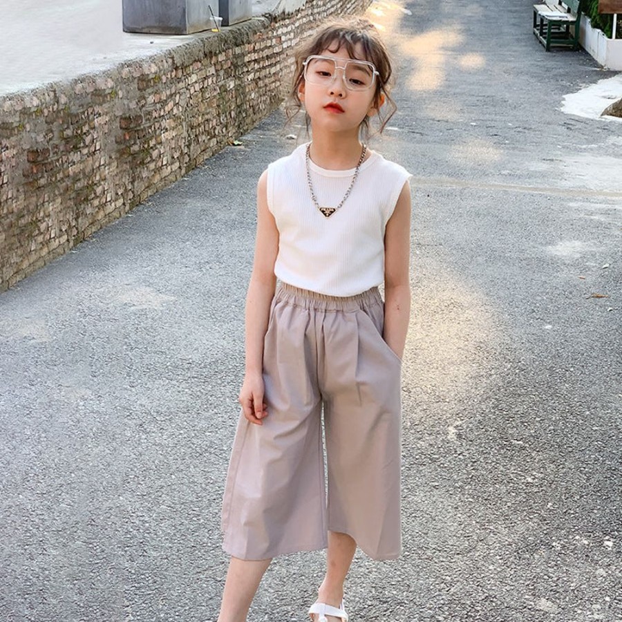 Girls LITTLE POTATO | Girls' Chic Tank Top And Wide-Leg Capri Pants Two Pieces Set Tank Top + Capri Pants Two Pieces Set