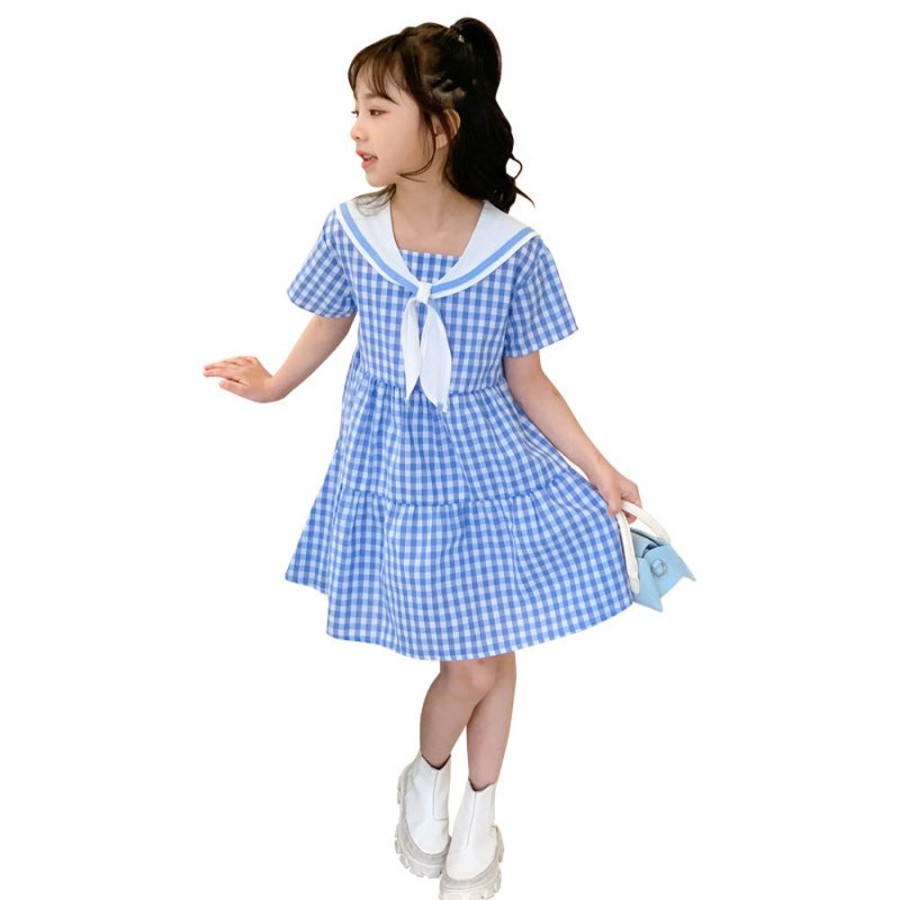 Girls LITTLE POTATO | Girls' Sailor Collar Plaid Cake Dress