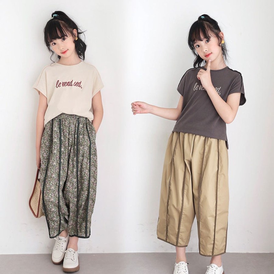 Girls TAKIBABE | Korean Style Letter Prints T-Shirt And Puffy Capri Pants