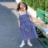 Girls LITTLE POTATO | Girls' Preppy Style Cold-Shoulder Top And Plaid Suspender Dress Two Pieces Set Top + Dress Two Pieces Set