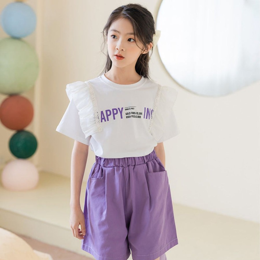 Girls LITTLE POTATO | Girls' Korean Style Top And Shorts Two Pieces Set Top + Shorts Two Pieces Set