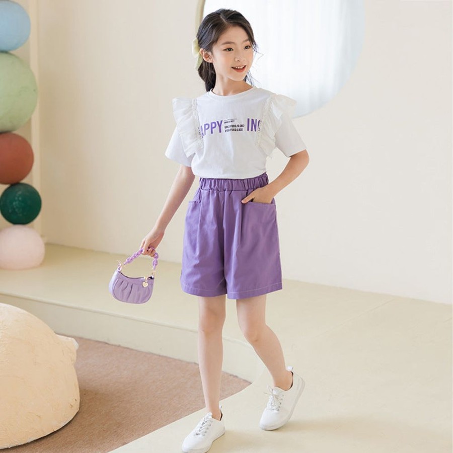 Girls LITTLE POTATO | Girls' Korean Style Top And Shorts Two Pieces Set Top + Shorts Two Pieces Set