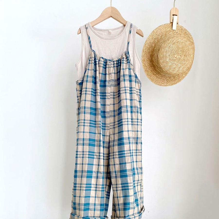 Girls TAKIBABE | Korean Style Girls' Plain Color Tank Top And Plain Suspender Pants Outfit