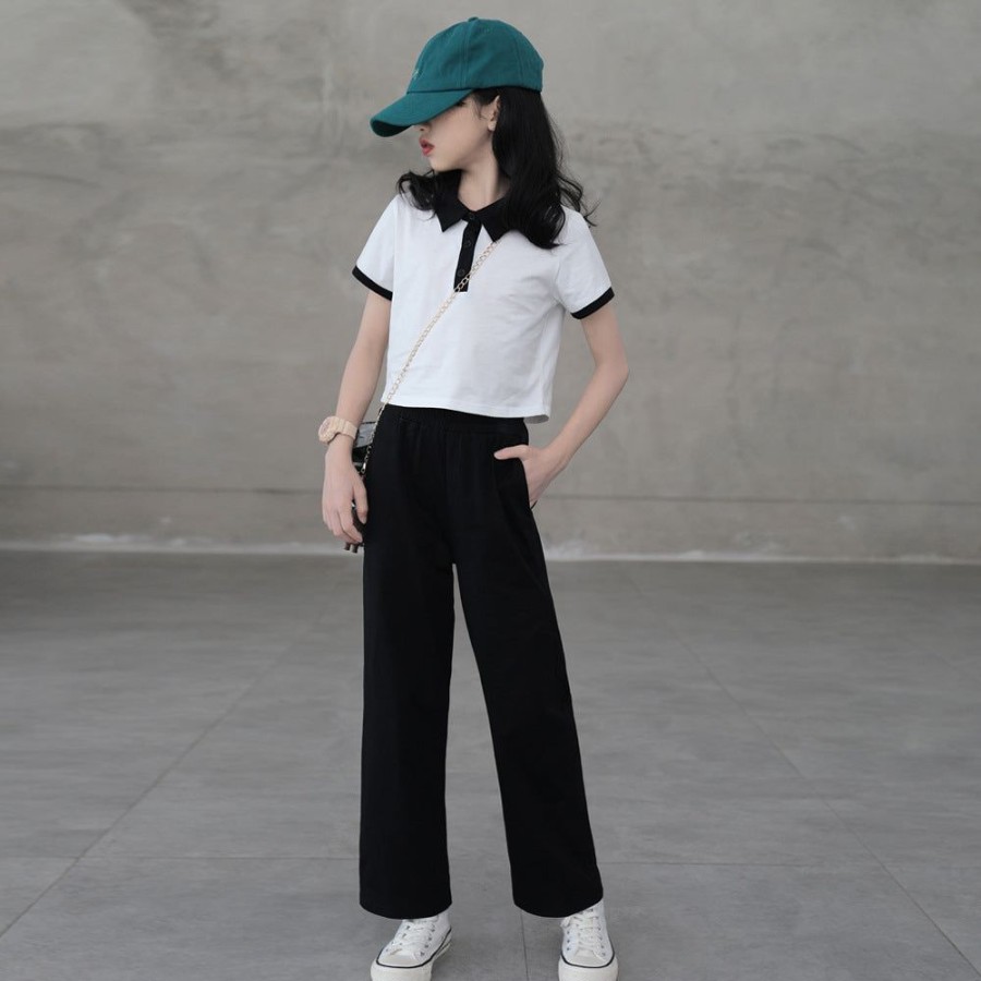 Girls MOMMY GIRL | Casual Girls' Polo Shirt And Straight Pants Two Pieces Set Polo Shirt + Straight Pants Two Pieces Set