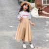 Girls LITTLE POTATO | Korean Style Girls' Two Pieces Set Apricot Suspender Pants + White T-Shirt