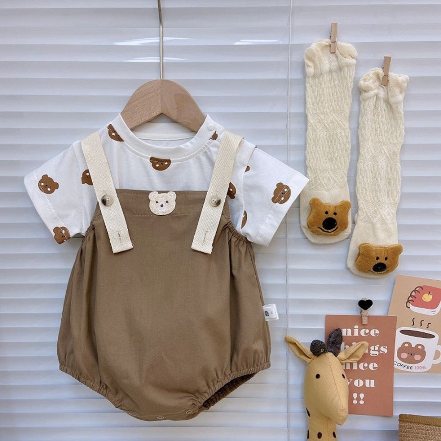 Babies/Toddlers DIANXI | Baby Cartoon Bear Two-Piece Set Coffee Two-Piece Set (Socks Are Not Included)