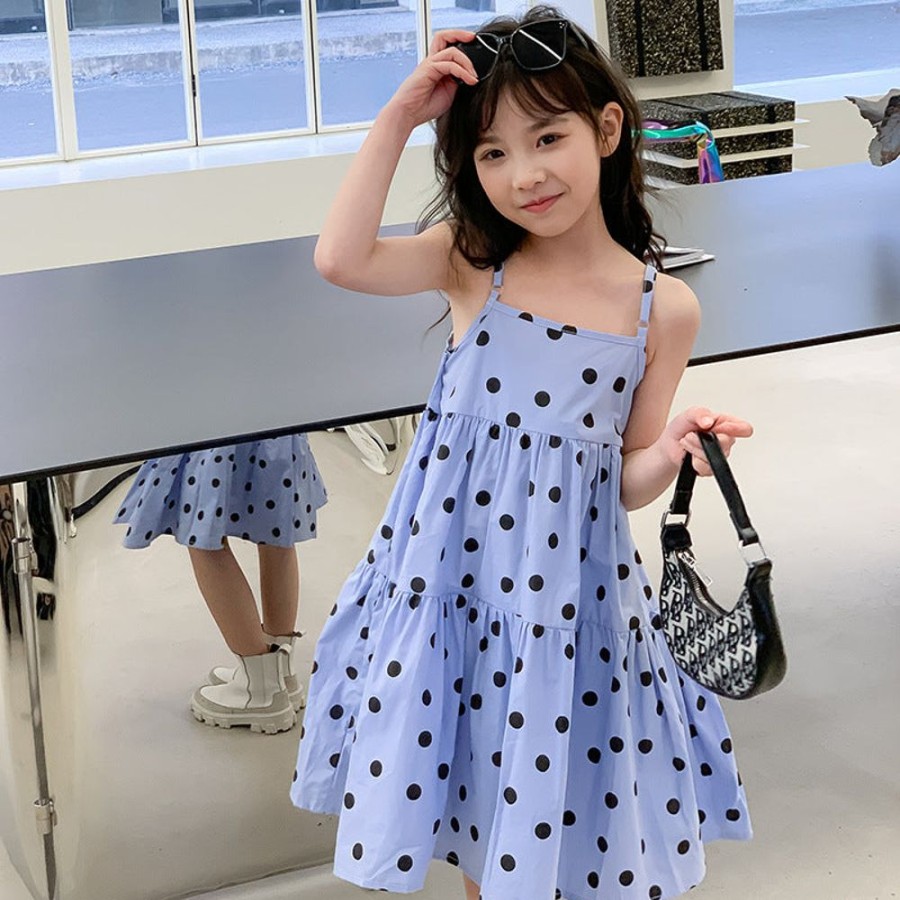 Girls LITTLE POTATO | Girls' Korean Style Polka Dot Beach Dress