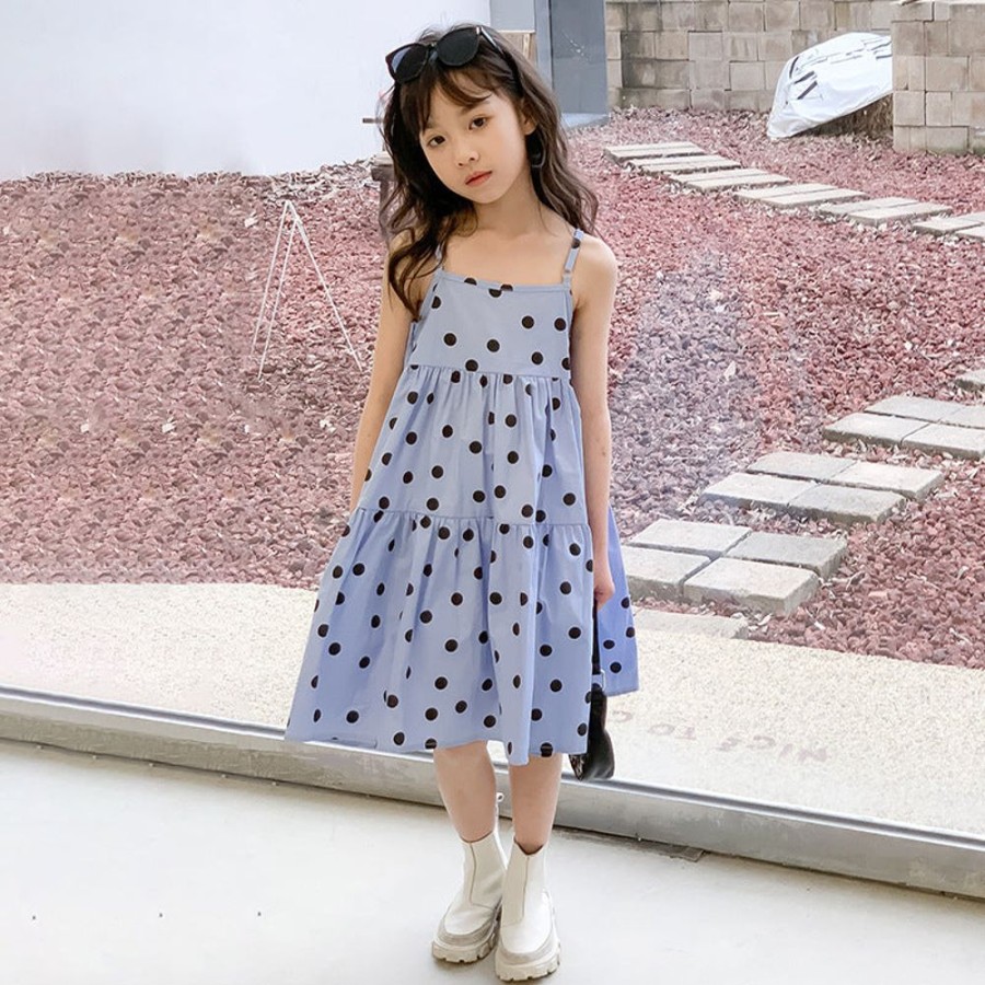 Girls LITTLE POTATO | Girls' Korean Style Polka Dot Beach Dress