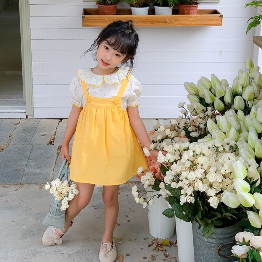 Girls LITTLE POTATO | Girls' Korean Style Floral Blouse And Suspender Dress Two Pieces Set