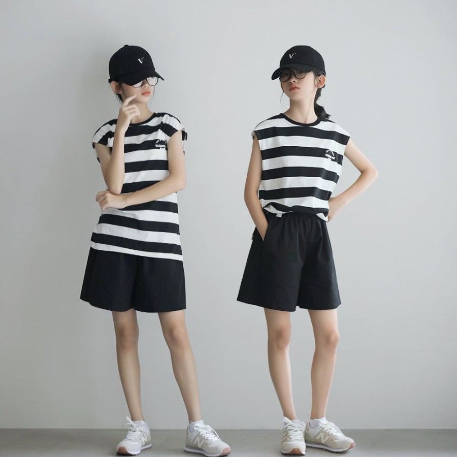 Girls MOMMY GIRL | Korean Style Girls' Striped Vest T-Shirt And Black