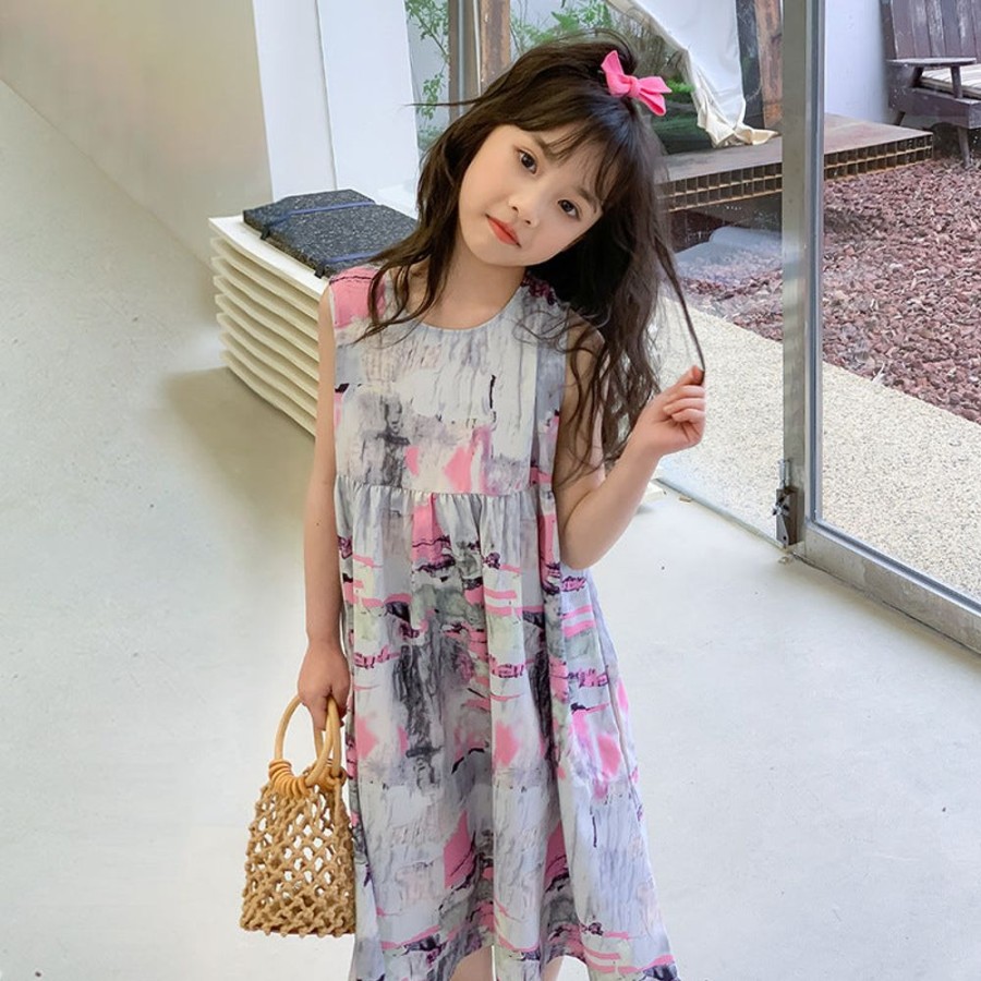 Girls LITTLE POTATO | Girls' Korean Style Beach Dress Graffiti