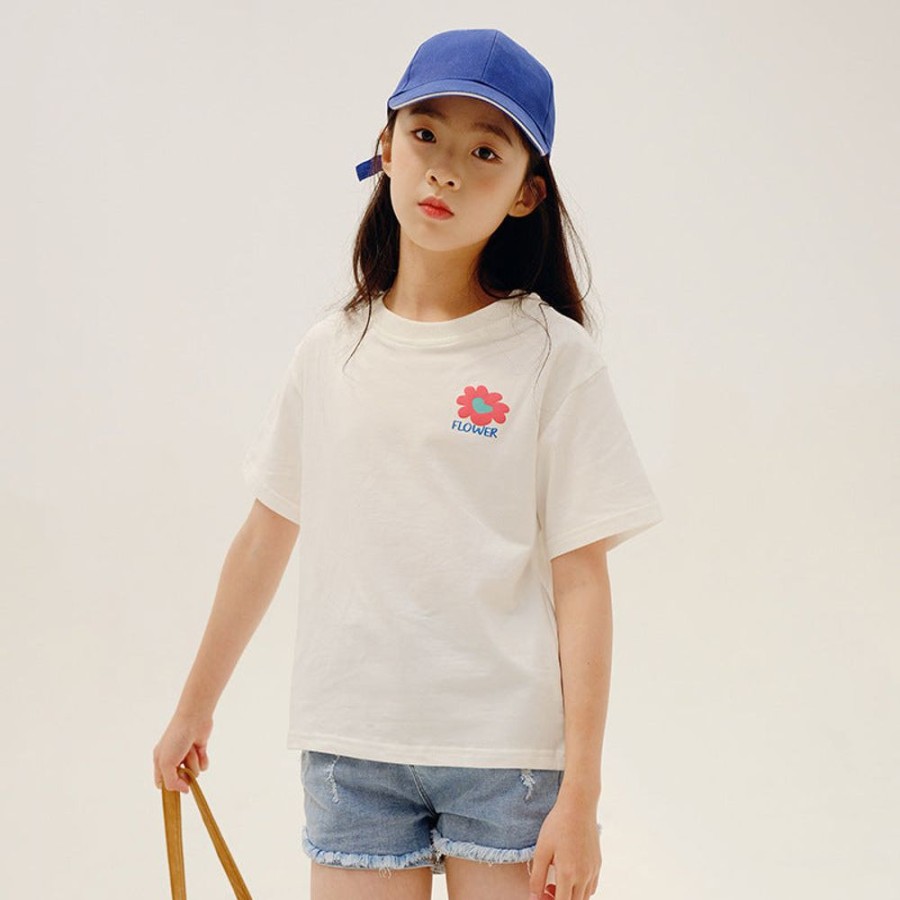 Girls LITTLE POTATO | Girls' Floral Print T-Shirt And Denim Shorts Two Pieces Set T-Shirt + Denim Shorts Two Pieces Set