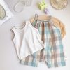 Babies/Toddlers DIANXI | Baby Girl Plaid Two-Piece Set Blue Gray Plaid