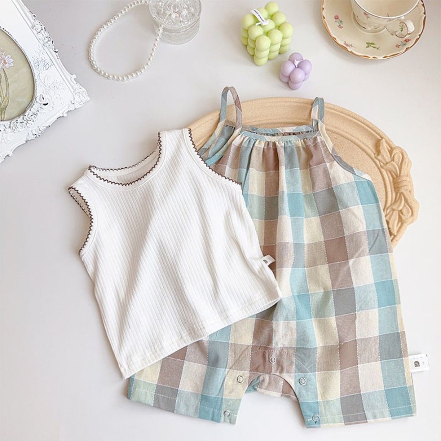 Babies/Toddlers DIANXI | Baby Girl Plaid Two-Piece Set Blue Gray Plaid