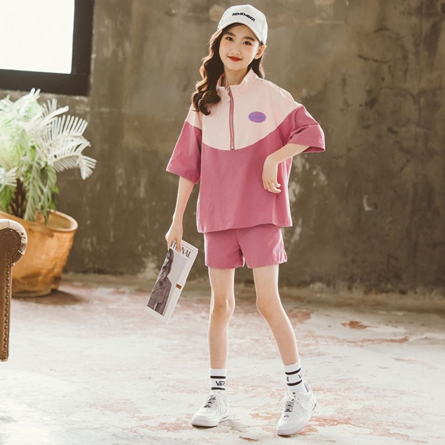 Girls TAKIBABE | Casual Girls' Patchwork Two Pieces Set