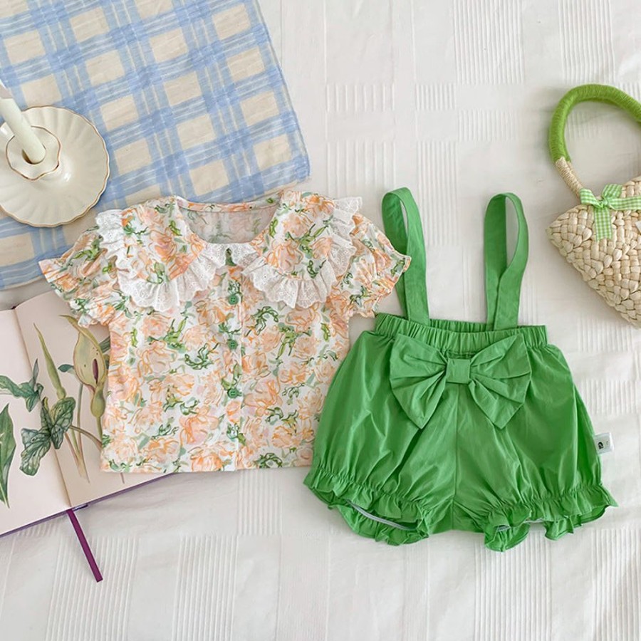 Babies/Toddlers DIANXI | Baby Girl Floral Two-Piece Set Green Two-Piece Set