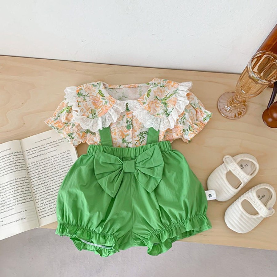 Babies/Toddlers DIANXI | Baby Girl Floral Two-Piece Set Green Two-Piece Set