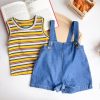 Babies/Toddlers DIANXI | Baby Boy Striped Tank Top And Suspender Pants Two-Piece Set Blue & Yellow Coffee Stripes Set