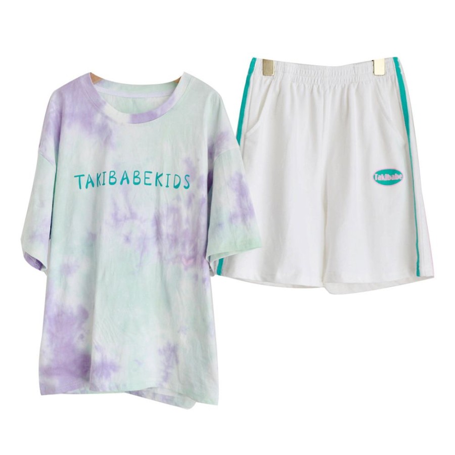 Girls TAKIBABE | Girls' Tie-Dye T-Shirt And Shorts Two Pieces Set T-Shirt + Shorts Two Pieces Set